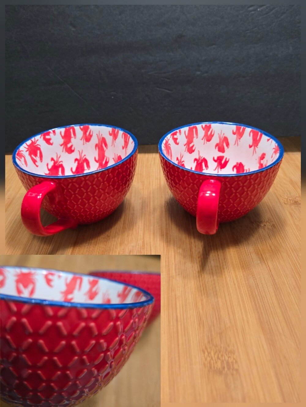 Set of 2 Pfaltzgraff Red crab coffee mugs tea cups, matching set